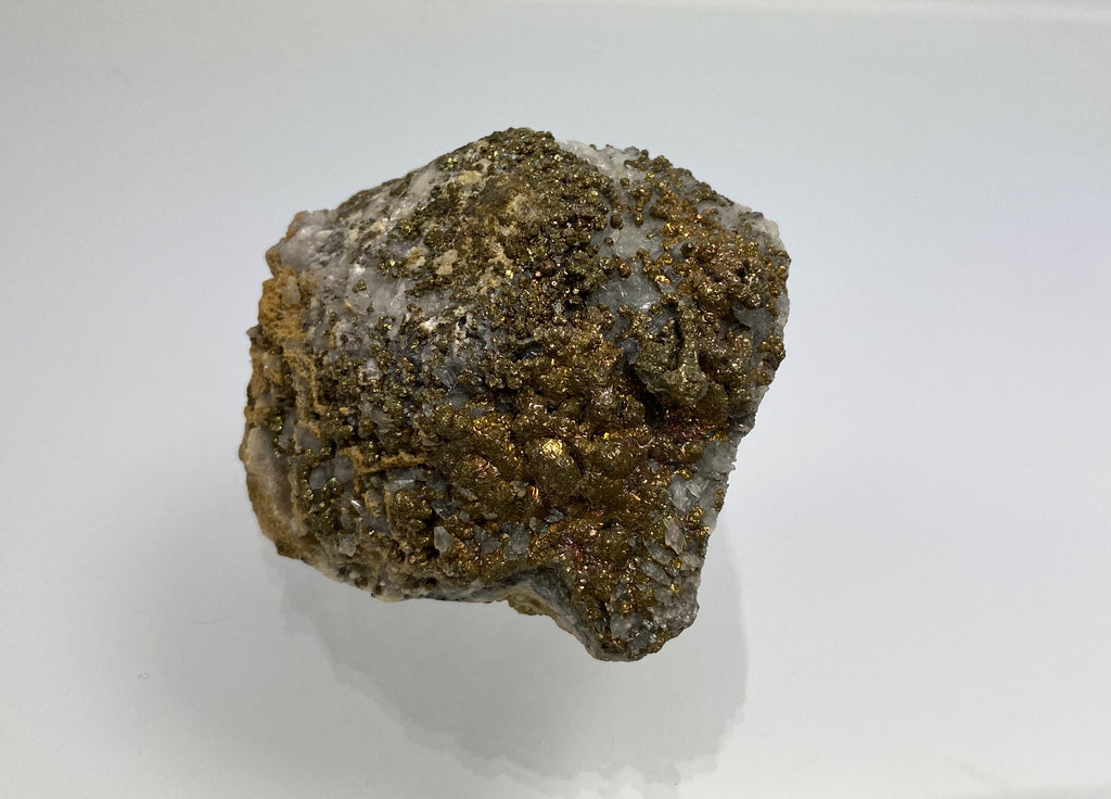 Marcasite, pyrite with tarnish on calcite, Hüttenberg, Carinthia, Austria