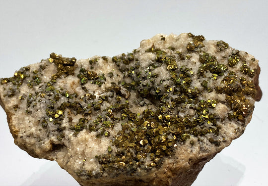 Pyrite with tarnish on calcite, Hüttenberg, Carinthia, Austria